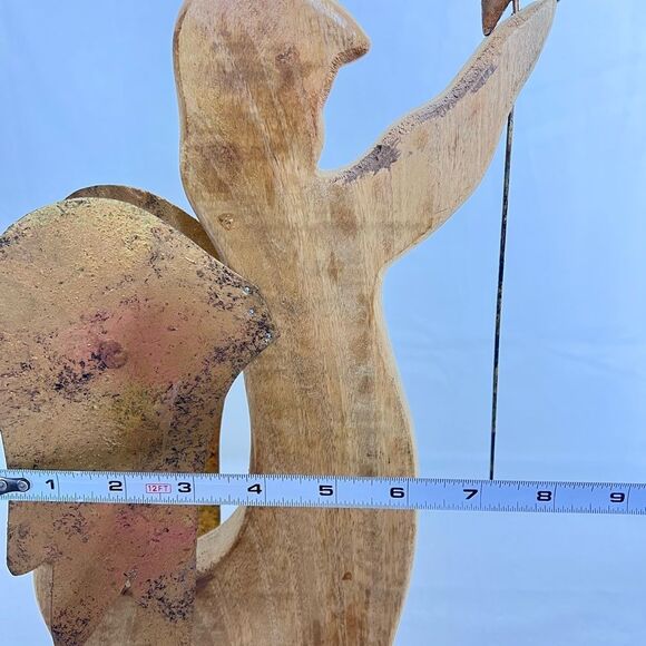 Vintage 5” Natural Mango Wood Angel w/Gold Star and Wings Figurine Christmas - Picture 9 of 12